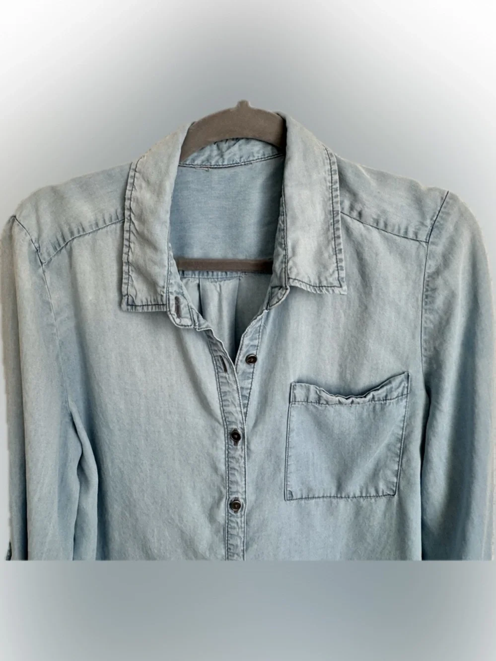Natural Reflections Chambray Button Down Shirt XL Lyocell Soft Denim Look - Picture 2 of 6